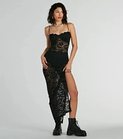 Kiss And Tell Sweetheart Sheer Lace Maxi Dress