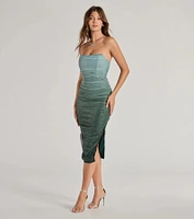 Effortless Dazzle Ombre Glitter Mesh Midi Dress