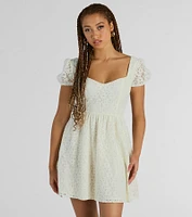 Perfectly Stunning Bow Eyelet Lace Skater Dress