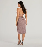 Glam Upgrade Lace-Up Bodycon Glitter Midi Dress
