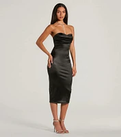 Exquisite Strapless Satin Midi Dress