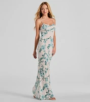 Delightful And Sweet Cowl Neck Floral Maxi Dress