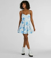 All About Floral Sweetheart Crepe Skater Dress