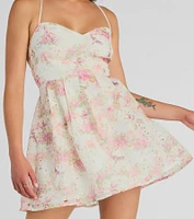 Floral Day Dream Lace Up Eyelet Skater Dress