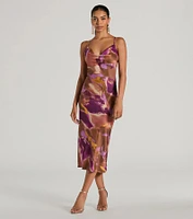 Always Impress Cowl Neck Tie-Dye Satin Midi Dress
