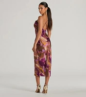 Always Impress Cowl Neck Tie-Dye Satin Midi Dress