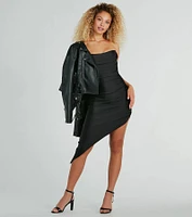 Sultry Drama Strapless Asymmetric Knit Midi Dress