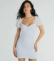 Unreal Shine Glitter Puff Sleeve Mini Dress