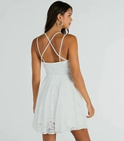 Icing On The Cake V-Neck Lace Skater Dress