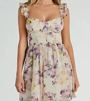 Always Bloom Corset Lace-Up Floral Skater Dress