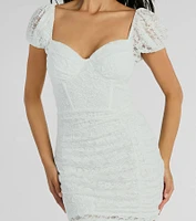 Delicate Essence Puff Sleeve Corset Lace Mini Dress