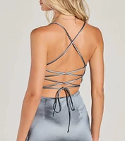 Sensational Fate Lace-Up Bodycon Satin Midi Dress
