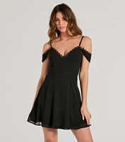 Flow My Way Chiffon Lace Trim Skater Dress