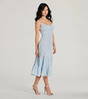 Heavenly Cute Scoop Neck Chiffon Ruffled Midi Dress