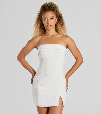 Blissfully Cute Strapless Slit Eyelet Mini Dress