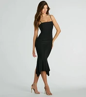 Swept Away Square Neck Bodycon Ruffled Midi Dress