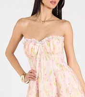 Flirty And Adorable Strapless Lace Bow Floral Skater Dress