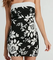 Out Of Town Strapless Floral Crepe Mini Dress