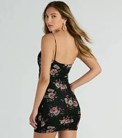 Floral Threads Cowl Neck Mini Dress