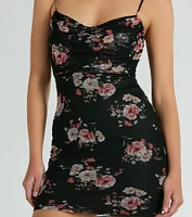 Floral Threads Cowl Neck Mini Dress