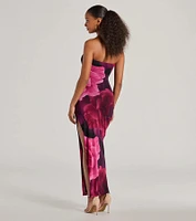 Grandeur Blooms Strapless Slit Floral Maxi Dress