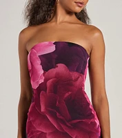 Grandeur Blooms Strapless Slit Floral Maxi Dress