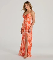 Beauty So Unique Lace-Up Floral Chiffon Maxi Dress