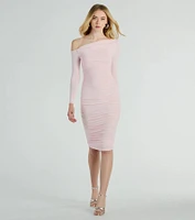 Dinner Date Off-The-Shoulder Long Sleeve Midi Dress