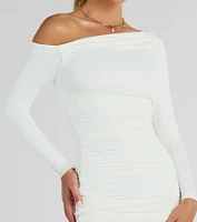 Dinner Date Off-The-Shoulder Long Sleeve Midi Dress