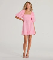 Whimsical Muse Chiffon Swiss Dot Skater Dress