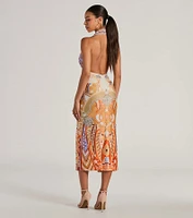 Vibrant Side Geometric Print Bodycon Midi Dress