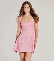 Fanciful Charm Tie-Back A-Line Taffeta Mini Dress