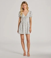 Darling Babe Floral Woven Puff Sleeve Skater Dress