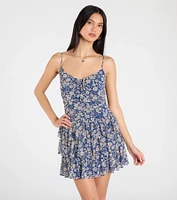 Sun And Blooms Floral Chiffon Skater Dress