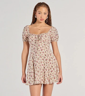 Prettiest Darling Puff Sleeve Floral Skater Dress