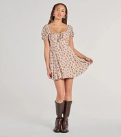 Prettiest Darling Puff Sleeve Floral Skater Dress