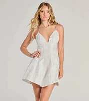 Capture Hearts V-Neck Embroidered Skater Dress