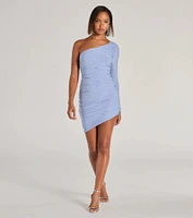 Sparkly Night One-Shoulder Glitter Mini Dress