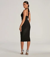 Evening Of Sultry Plunge V-Neck Halter Midi Dress