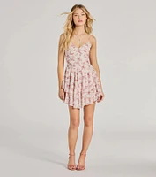 True Love Floral V-Neck Corset Skater Dress