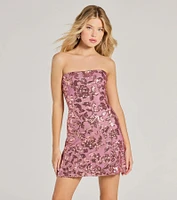Brilliant Shimmer Floral Sequin A-Line Mini Dress