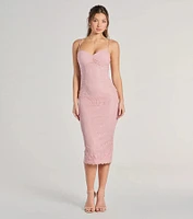 For Romance Lace Mesh Bodycon Midi Dress