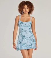 Pretty Elegance Tulle Lace-Up Floral Sequin Mini Dress