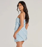 Glitzy Cutie Rhinestone Ruffled Mesh Mini Dress