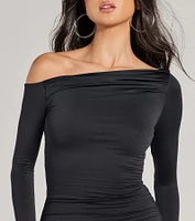Dinner Date Off-The-Shoulder Long Sleeve Midi Dress