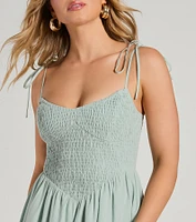 Picture Perfect V-Neck Smocked A-Line Midi Dress