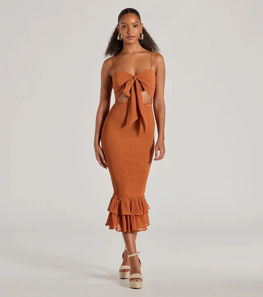 Bold Babe Cutout Ruffle Hem Chiffon Midi Dress