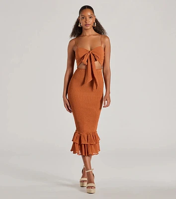 Bold Babe Cutout Ruffle Hem Chiffon Midi Dress