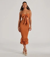 Bold Babe Cutout Ruffle Hem Chiffon Midi Dress