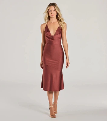 Remarkable Appeal Cowl Halter A-Line Midi Dress